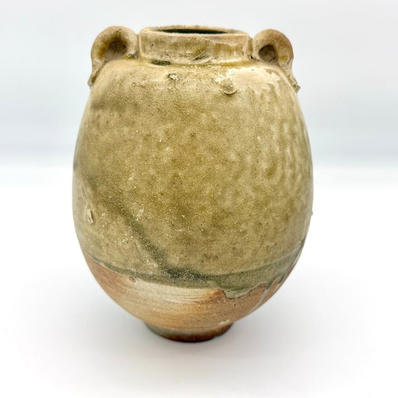 The Unbranded Brand Other - Reproduction Chinese Lug Jar Stoneware Wabi Sabi Green Crackle Glaze‎